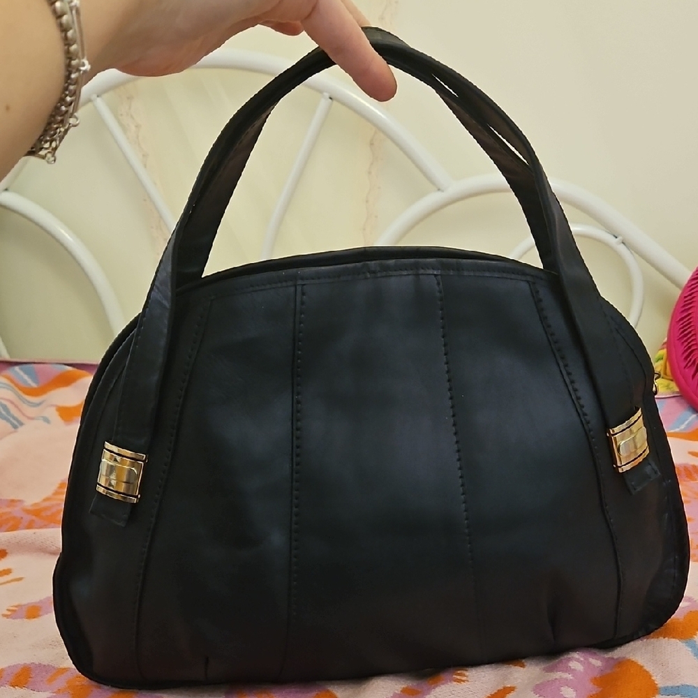 Ann Taylor Vintage Blue Black Leather Purse